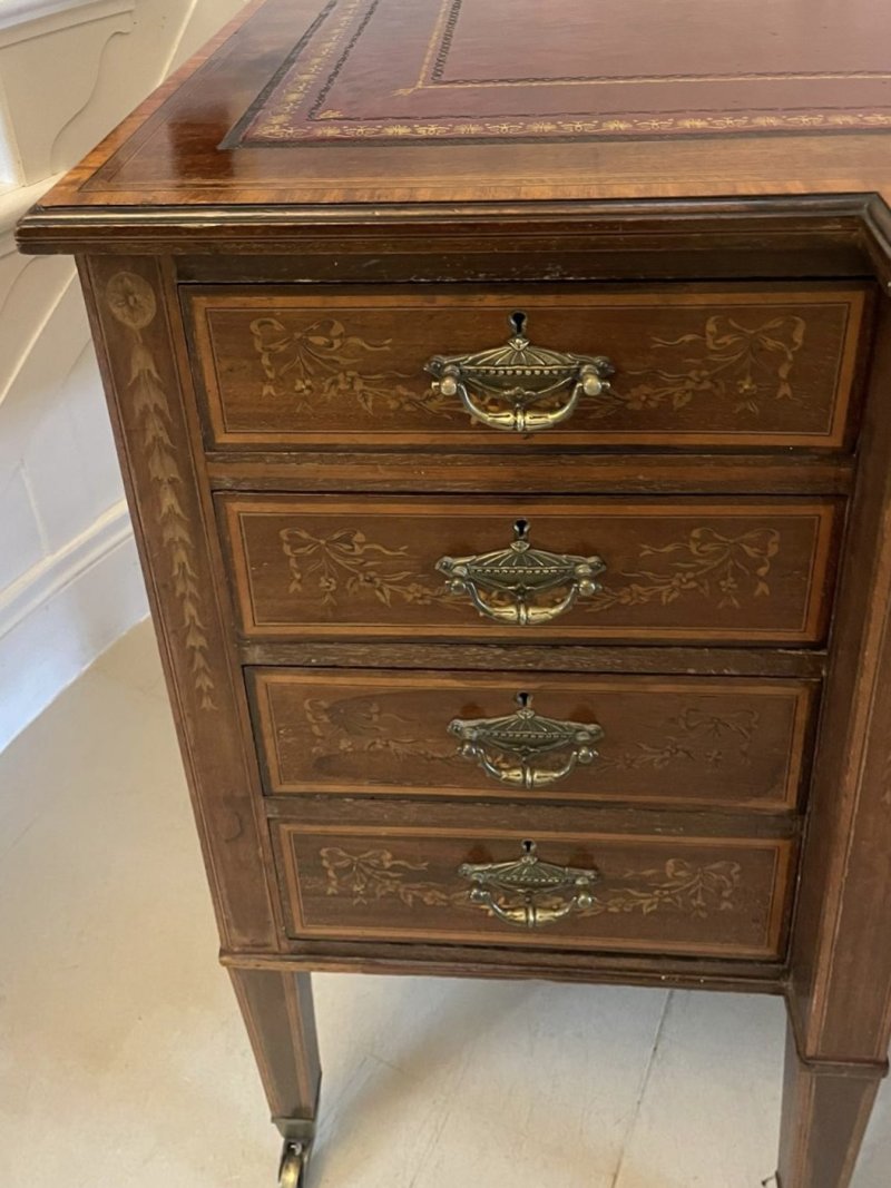 Outstanding Quality Antique Victorian Mahogany Inlaid Kneehole Desk by Edwards and Roberts - Image 6